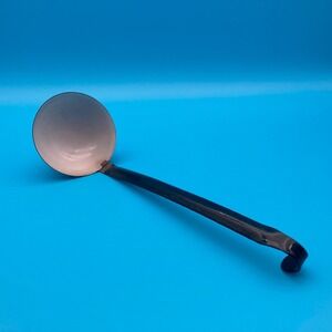 Antique Enamelware Long Handle Ladle Primitive Black White Enamel Spoon